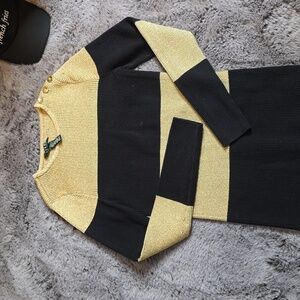 Lauren Ralph Lauren Black and Gold Striped stretch Long Sleeve Sweater Size S